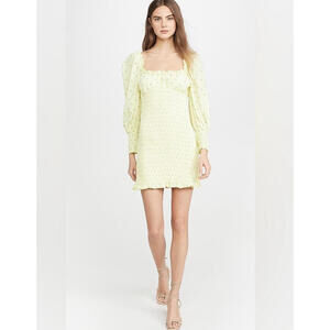 Faithfull The Brand Gombardy Yellow Floral Smocked Puff Sleeve Mini Dress- Small